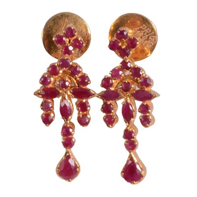 Lot 435 - A pair of ruby earrings.