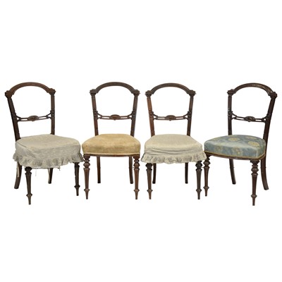 Lot 408 - Set of six Victorian stained walnut dining chairs