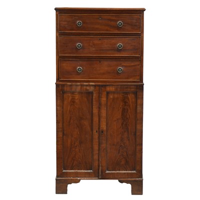 Lot 405 - Victorian mahogany tallboy, bow-front cabinet and pedestal