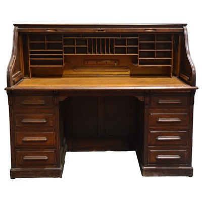 Lot 438 - Stained walnut roll-top desk