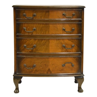 Lot 498 - Small reproduction walnut bowfront chest of drawers