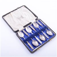 Lot 112 - Set of six silver tea spoons, Liberty & Co.,...
