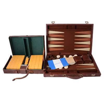 Lot 118 - Mahjong game in leather case, and a modern backgammon set