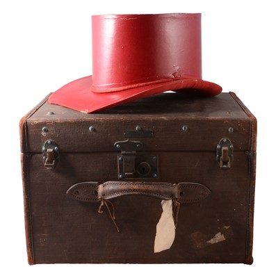 Lot 129 - Vintage coachman's top hat liner; in a trunk box labelled Irving Bros, Princes St, Edinburgh
