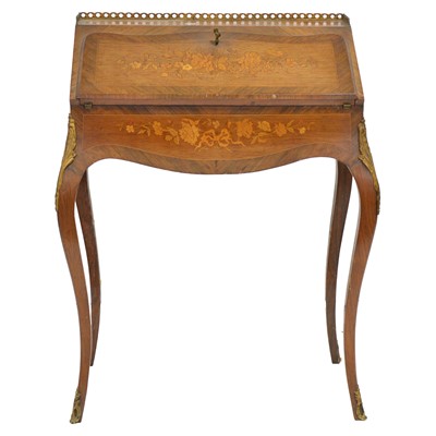 Lot 402 - Louis Philippe style walnut, rosewood and marquetry bureau de dame