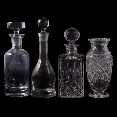 Lot 51 - Edwardian oak and silver plated tantalus, decanters, various