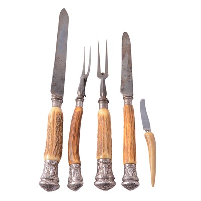 Lot 87 - Four piece carving set, horn handled