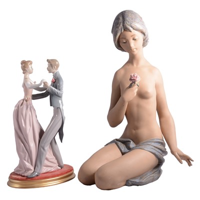 Lot 4 - Lladro, a large figure of a kneeling nude, and a Dancing Couple