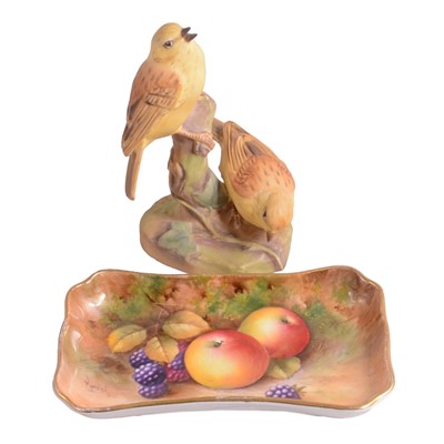 Lot 14 - Royal Worcester, a painted fruit dish by Moseley, and a figurine of Yellow Hammers