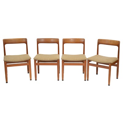 Lot 542 - Mid-century teak 'Fonseca' extending dining table and four chairs, by John Herbert for A. Younger Ltd