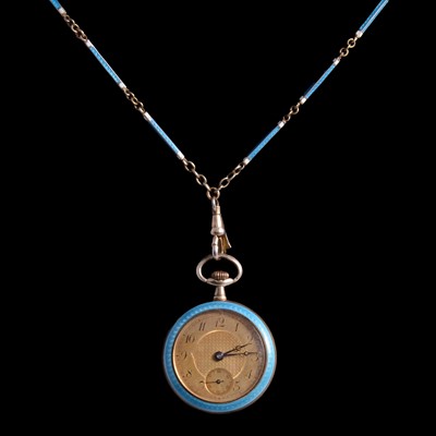Lot 1026 - An enamel fob watch on an enamel chain.