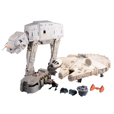 Lot 210 - Palitoy/ Kenner Star Wars model vehicles, loose, including the Millennium Falcon, AT-AT Walker, Imperial Troop transporter, and other mini rigs.