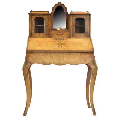 Lot 406 - French figured walnut and marquetry bureau de dame