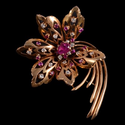 Lot 233 - A ruby and diamond vintage brooch.