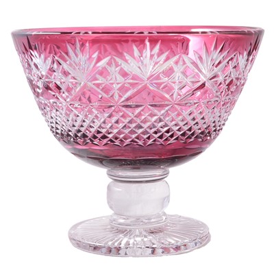 Lot 20 - Czech ruby crystal pedestal bowl, a clear glass pedestal tazza and a decanter