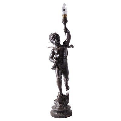 Lot 393 - Spelter cherub table lamp