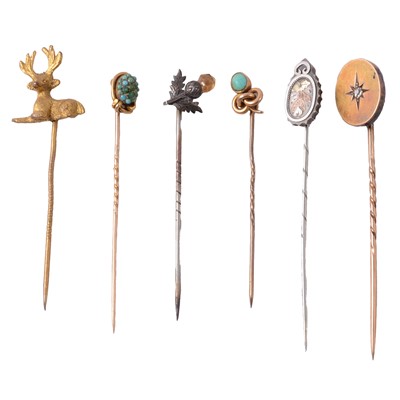 Lot 483 - Thirty-three stick pins, various metals and stones.