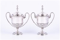 Lot 144 - Pair of Edwardian silver urn-shape sugar vases,...
