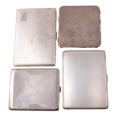Lot 231 - Three silver cigarette cases and silver and leather wallet