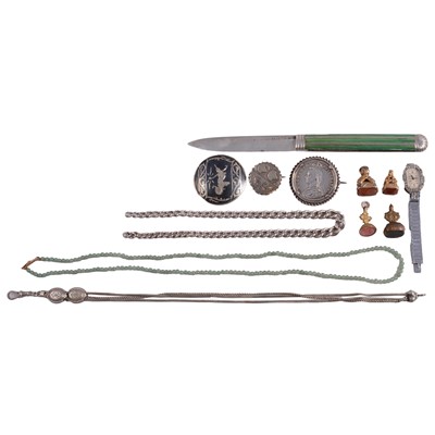 Lot 1258 - Niello silver brooch, earrings, heamatite, Albert, seals.