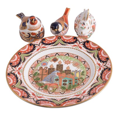 Lot 86 - Royal Crown Derby: three paperweights and a 1988 Christmas Plate