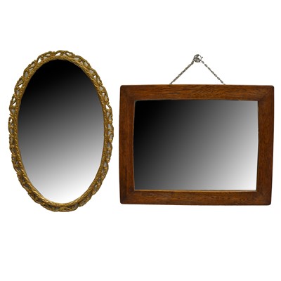 Lot 327 - Craftsman made oak framed wall mirror and three others