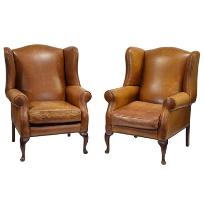 Lot 360 - Pair of Laura Ashley leather wing-back armchairs