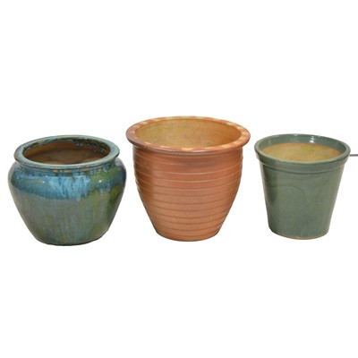 Lot 437 - Terracotta planter and two glazed planters