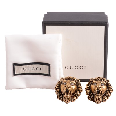 Lot 1194 - Gucci - a pair of Lion Head clip earrings.