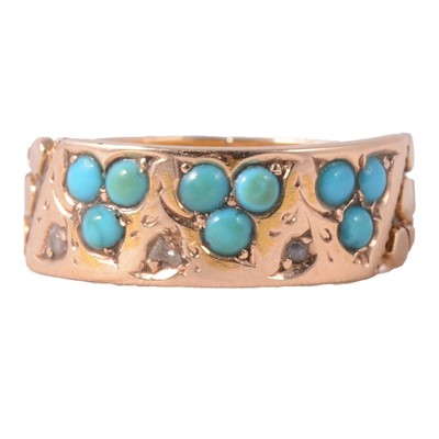 Lot 119 - An antique turquoise and diamond dress ring.