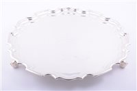 Lot 160 - Large circular silver salver, Walker & Hall,...