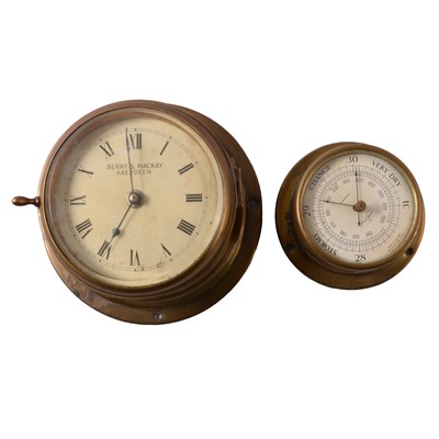 Lot 112 - Brass cased ship's clock, and a ship's barometer