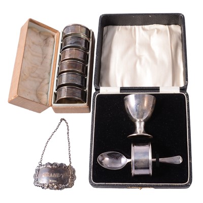 Lot 228 - Set of six silver napkin rings, etc.
