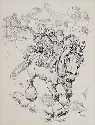 Lot 255 - Six A E Kennedy monochrome pen and ink illustrations, probably for Sam Pig and Sally