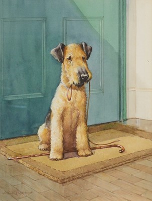 Lot 245 - A E Kennedy, Terrier with a lead and cane