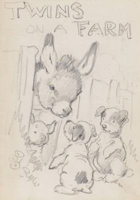 Lot 347 - A E Kennedy, Sketch book "Twins on a Farm", a drawing and other sketches