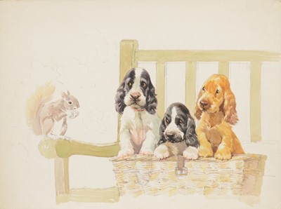 Lot 252 - A E Kennedy, Three dog watercolours and a charcoal drawing