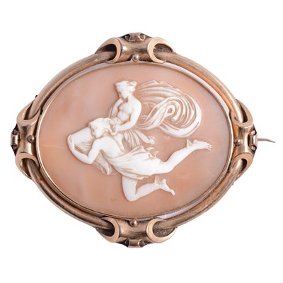Lot 228 - A Victorian oval carved shell cameo brooch.