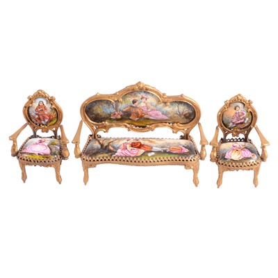 Lot 250A - Three-piece set of miniature Doll's House gilt and enamelled salon furniture