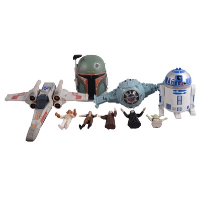 Lot 174 - Collection of Star Wars Action Fleet models, loose figures, Lewis Galoob Toys Star Wars heads, etc