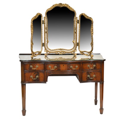Lot 384 - Mahogany serpentine dressing table, and a set of gilt mirrors