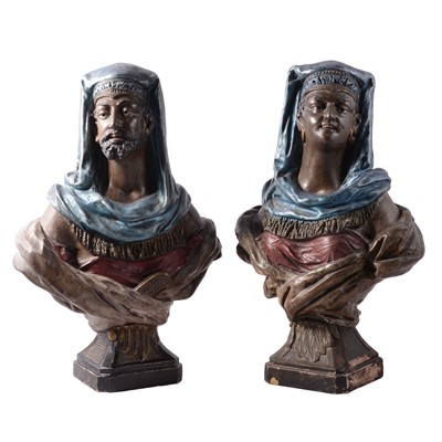Lot 28 - Pair of William Guerin & Co. terracotta busts, Arabian man and woman