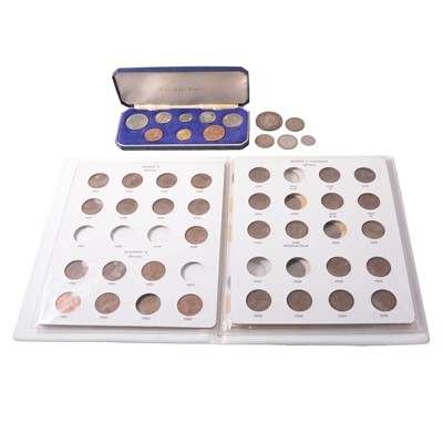 Lot 214 - Collection of British and overseas coins, some silver content, and silver cigarette box.
