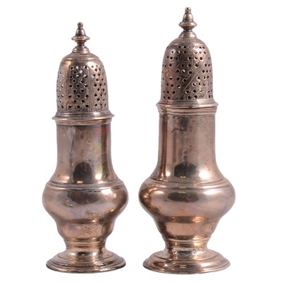 Lot 266 - Two Georgian silver pepperettes, Samuel Wood, London, 1760