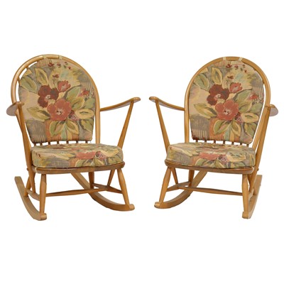 Lot 371 - Pair of Ercol beech and elm Windsor rocking chairs