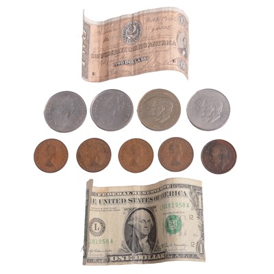 Lot 201 - Collection of coins and banknotes in two money boxes.