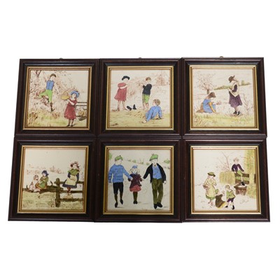 Lot 49A - Six Victorian pottery tiles, "Rosebud" series produced by T & R Boote