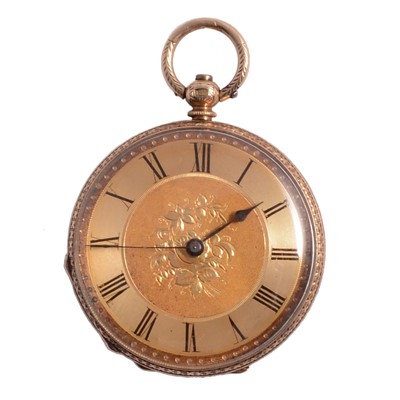 Lot 1009 - A yellow metal small open face pocket watch.