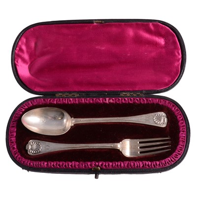 Lot 238 - Silver Christening spoon and fork set