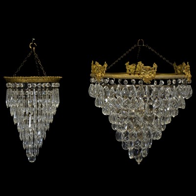 Lot 396 - Four small brass and glass light shades